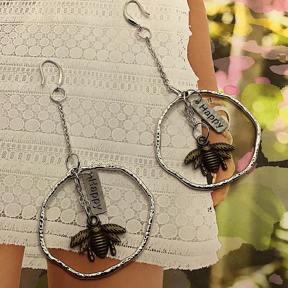 925 silver bee happy Circle chain earrings dangle